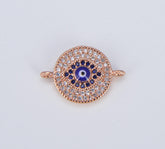 18K Gold Filled Blue CZ EVIL Eye Connector, Micro Pave Evil Eye Charm, Cubic Zirconia, 1/2pcs, 19X13MM| CN029